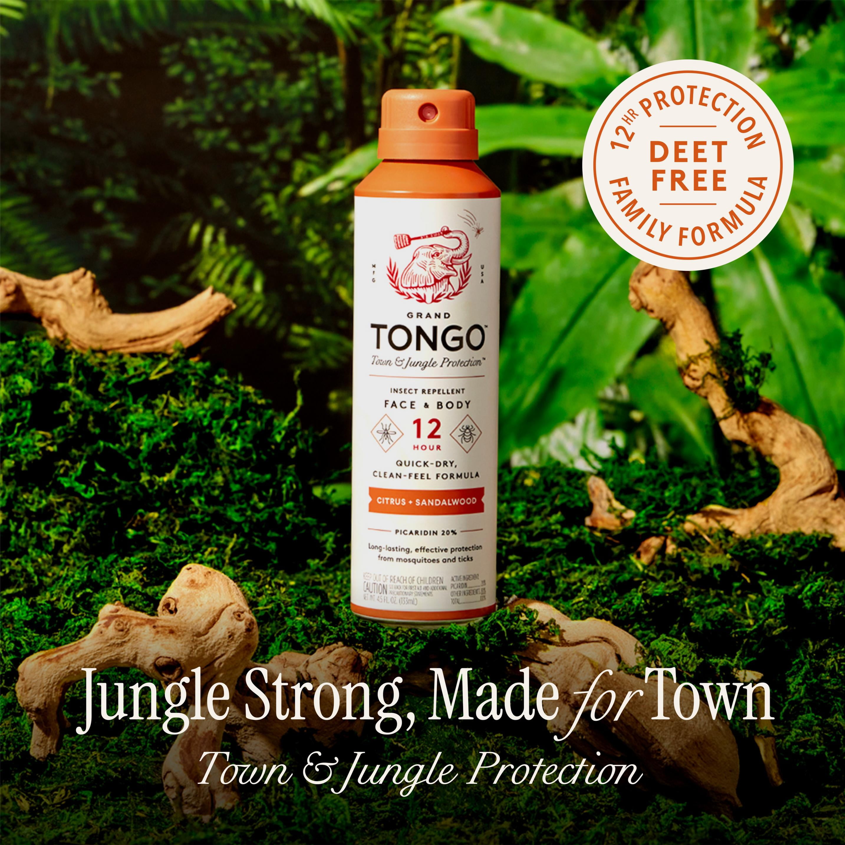 Grand Tongo Insect Repellent Citrus + Sandalwood Bug Continuous Spray 12 Hour Picaridin DEET Alternative Mosquito and Tick Spray