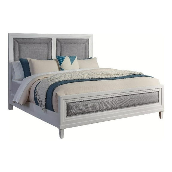 American Woodcrafters Dunescape 79"W Wood King Upholstered Bed in White
