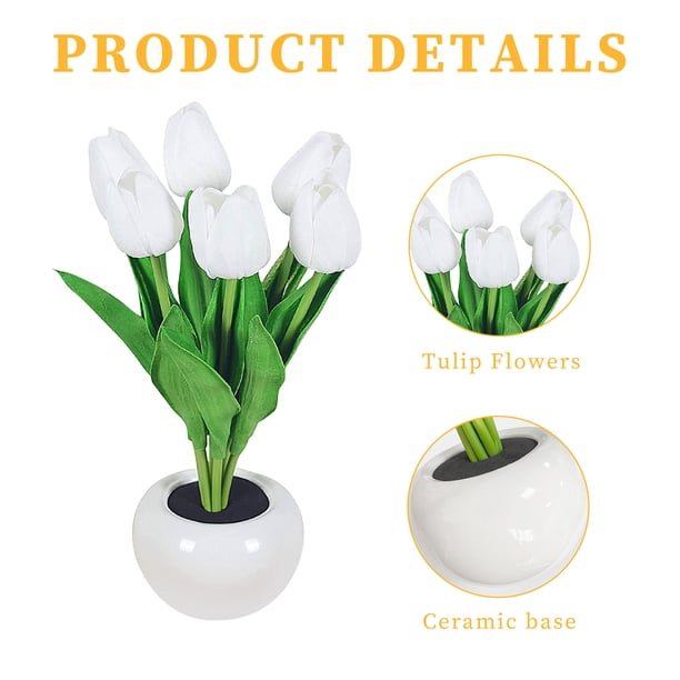 Luz De Noche De Tulipán Adornos de lámpara de escritorio de flores LED con botón de luz nocturna de tulipán (blanco) Tmvgtek Para estrenar