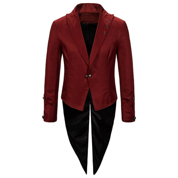 Yaoyar Halloween Men's Gothic Tuxedo Coat Medieval Steampunk Retro Halloween Performance Clothing Slim Long Sleeve Lapel Coat Men's Jacket Wine 4XL