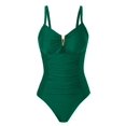 thumbnail image 3 of Traje de Baño de una Pieza para Mujer, con Control de Abdomen, Fruncido, con Recortes y Aros en U Verde Oscuro S, 3 of 7