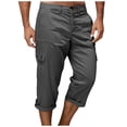 thumbnail image 3 of WAENQINLA Men's Capri Cargo Pants with Multi Pockets Summer Drawstring Elastic Waistband Button Crop Pants Outdoor Workout 7/8 Length Trousers Dark Gray Pant for Men S, 3 of 8