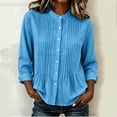 thumbnail image 2 of CHGBMOK Women's Fall Tops Crew Neck Long Sleeve Shirts with Button Down Casual Pleated Blouses, 2 of 6