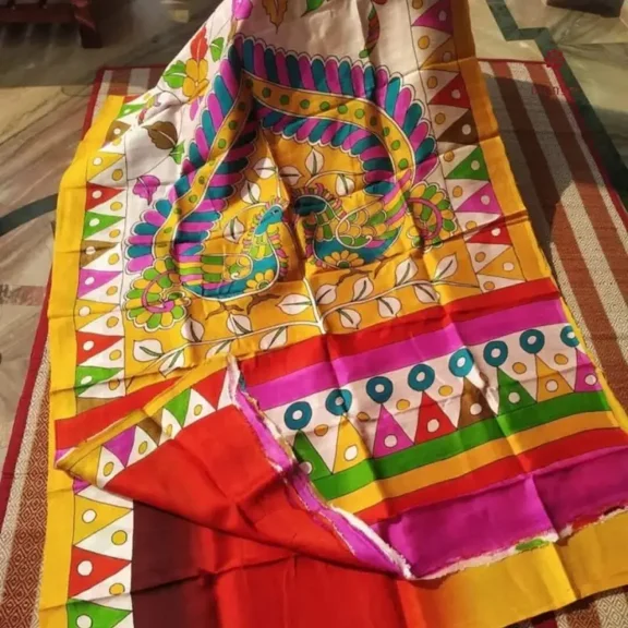 Yellow Pure Silk Hand Painted Kalamkari Pure Saree