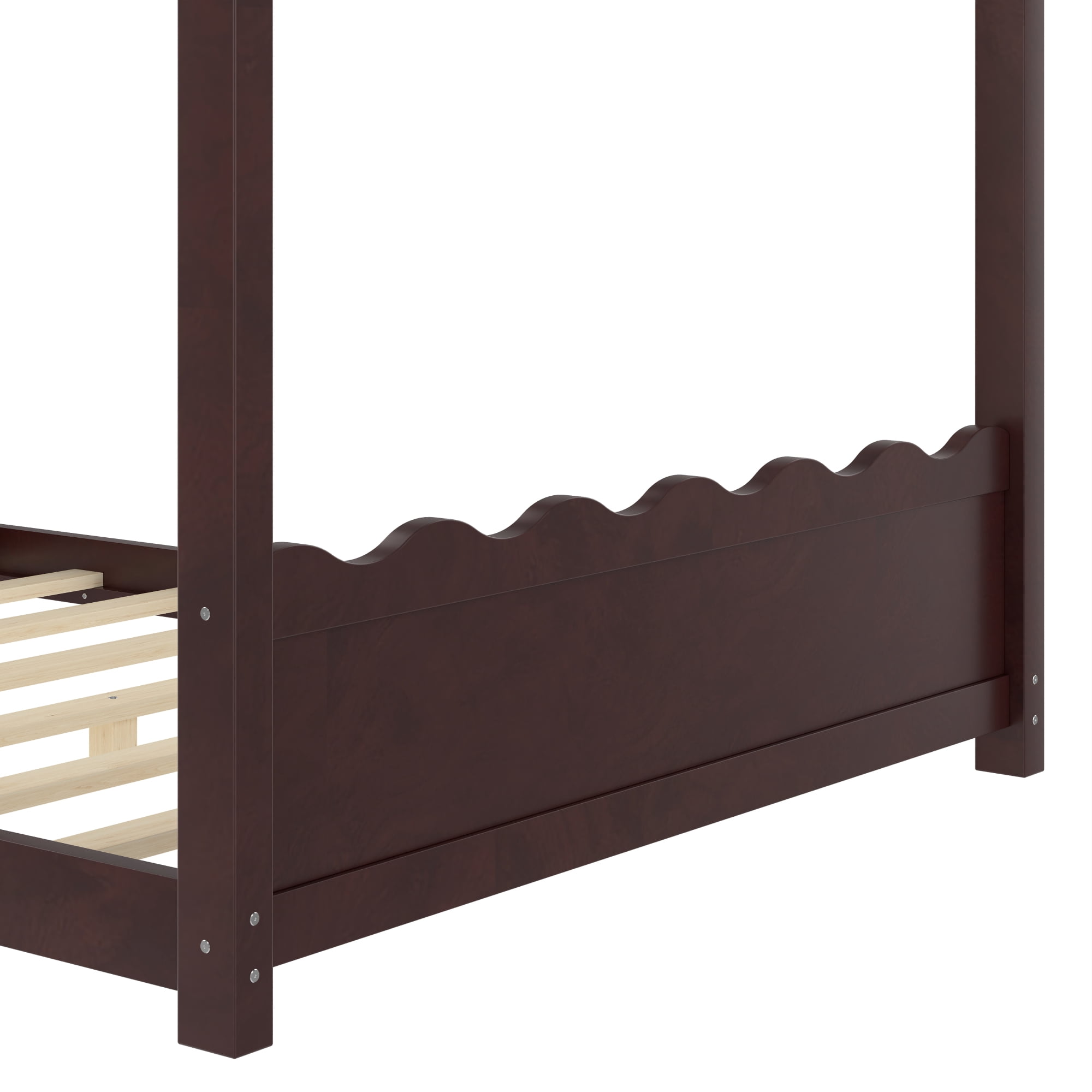 Leumius Full Size House Shape Bed,Montessori House Bed Solid Wood Floor Bed for Kids,No Box Spring Needed,Espresso