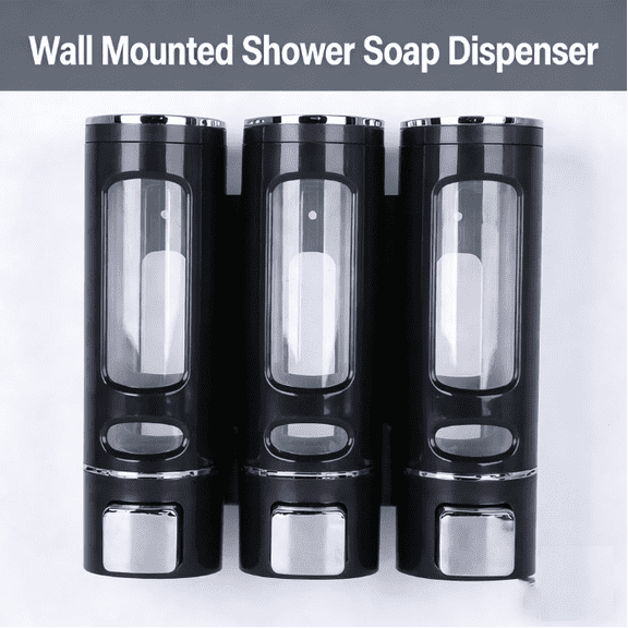 Wall Mounted Shower Soap Dispenser - No Drill Installation, Holds Shampoo, Conditioner & Body Wash, Plastic
