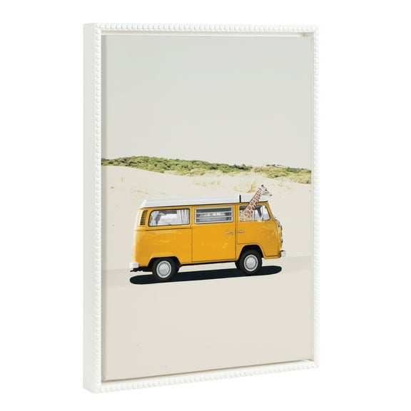 Kate and Laurel Sylvie Beaded Giraffe Adventure Vintage Framed Canvas Wall Art by July Art Prints, 18x24 White, Zoo Animal Wall Art Decor