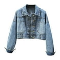 thumbnail image 3 of iHPH7 Cropped Jean Jacket for Women Womens Jackets Casual Fall Fashion Boyfriend Denim Jacket Jean Outfits for Women Crop Jackets for Women Womens Shacket Blue L, 3 of 5