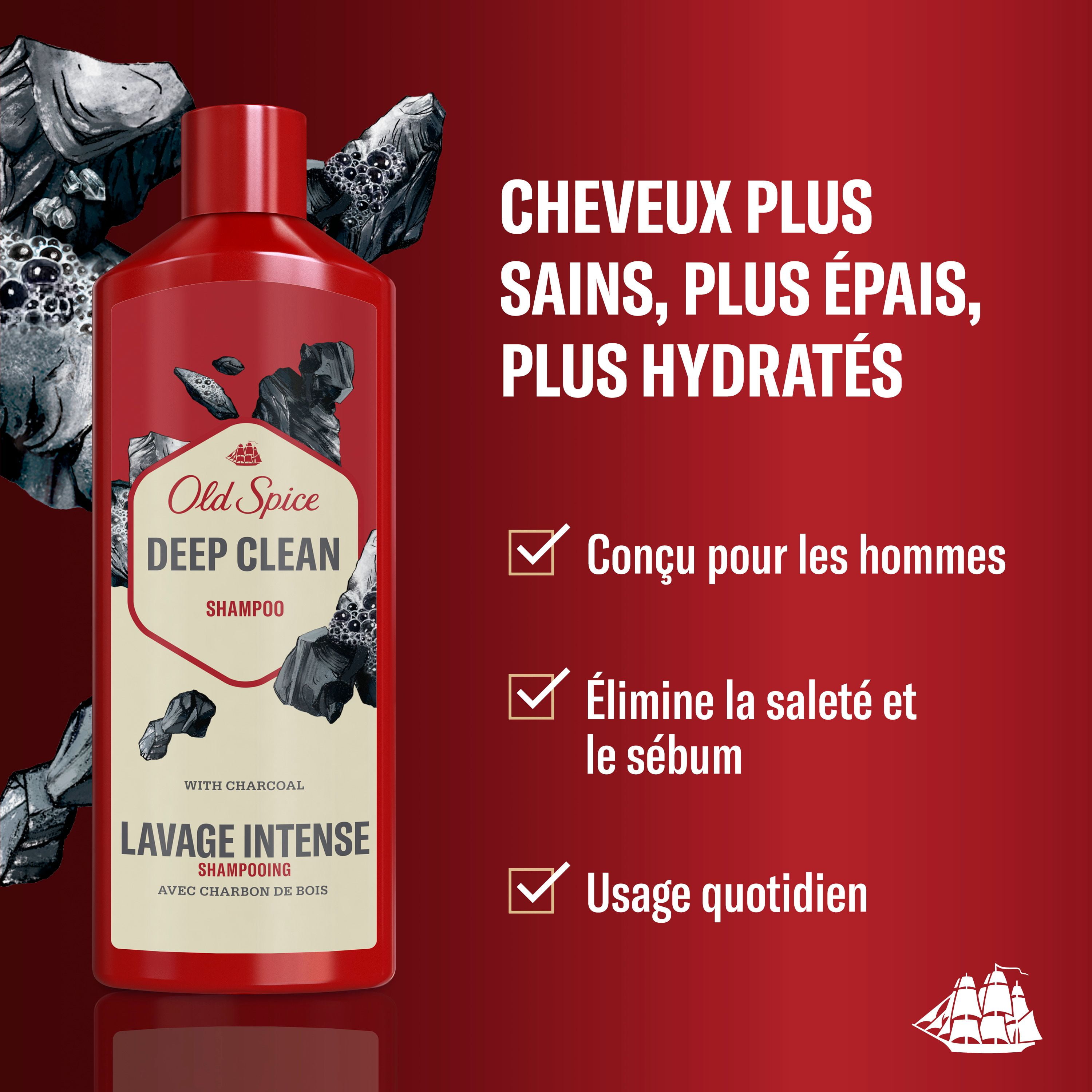 Old Spice Deep Clean Shampoo for Men with Charcoal, Fresh and Clean Scent, Removes Built Up Dirt and Oil, 400ML