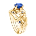 thumbnail image 2 of AFFY 1.23 Carat(Cttw) Round Simulated Blue Sapphire & Natural Diamond Branch Flower Engagement Ring 14K Solid Yellow Gold Ring Size-7.5, 2 of 2