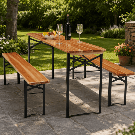 Danrelax 70" 3-Piece Portable Picnic Table Bench Set, 5.8FT Folding Wooden Outdoor Dining Table with 2 Benches, Patio Table Set for Garden, BBQ, Camping, Party