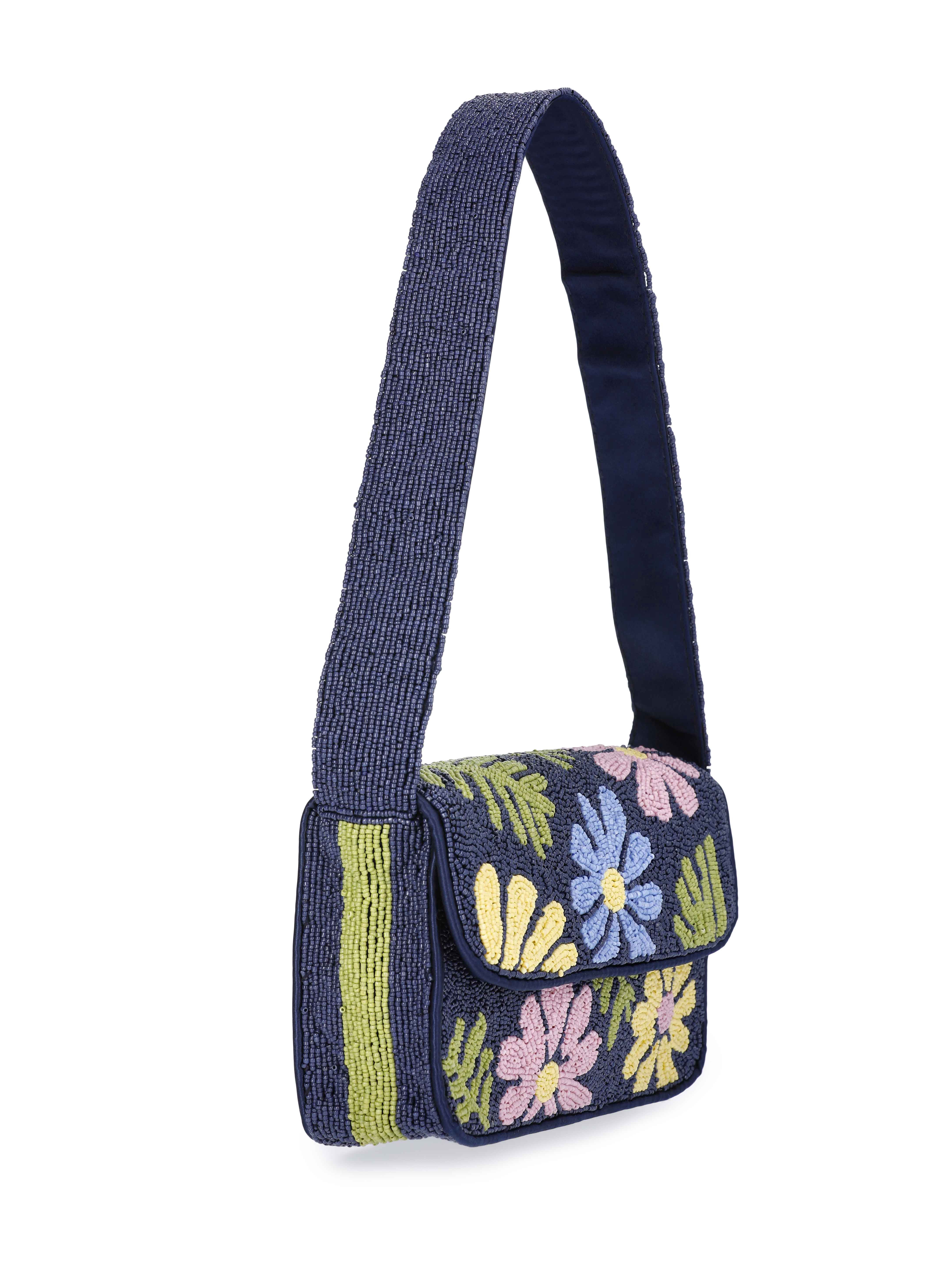 Scoop Women's Beaded Flap Shoulder Bag, Navy Print