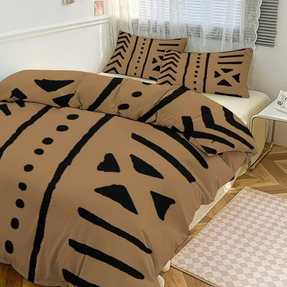 3 Pcs Soft Bedding Set, Includes 1 Duvet Cover with Zipper And 2 Pillow Shams,African Mud Tribal Cloth Twin(86"x70")