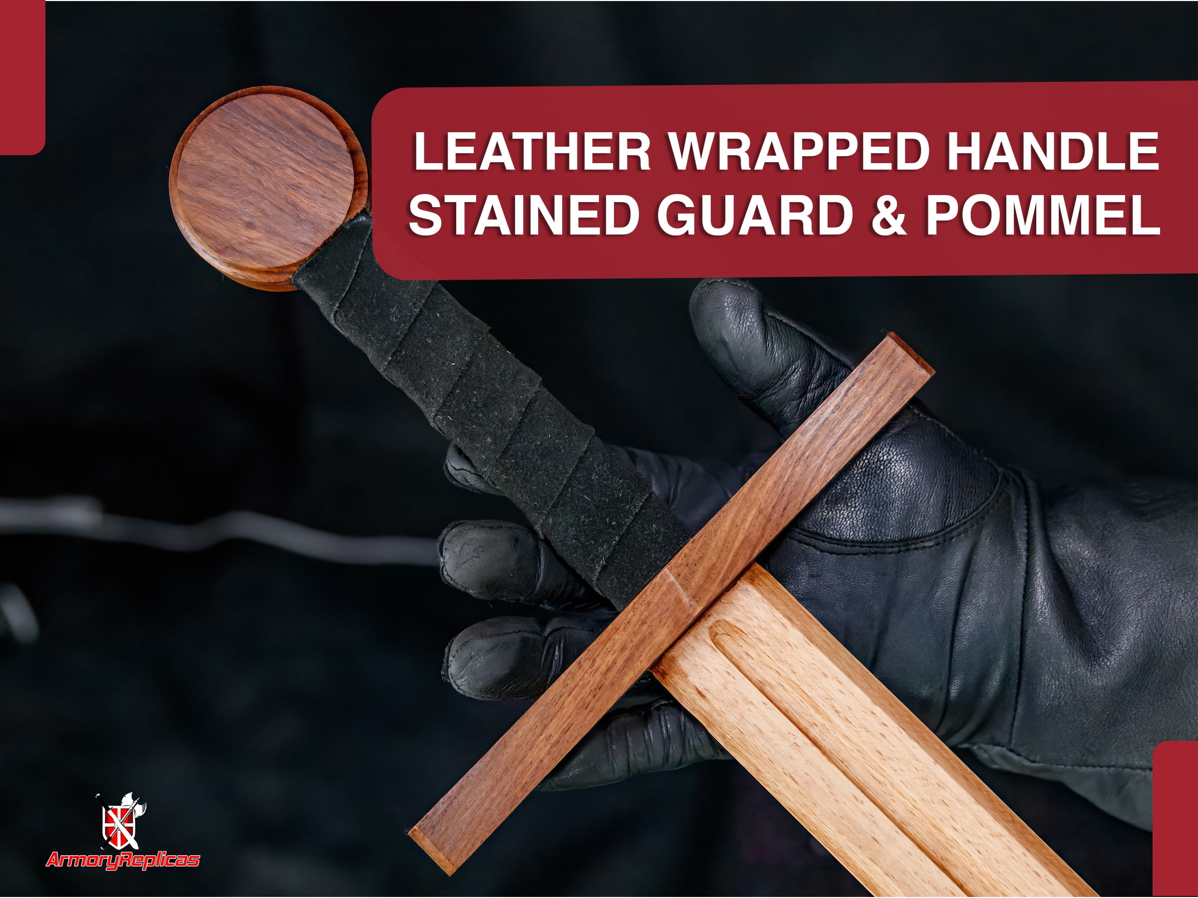 Armory Replicas Medieval Wooden Training Sword Beech Wood, Leather