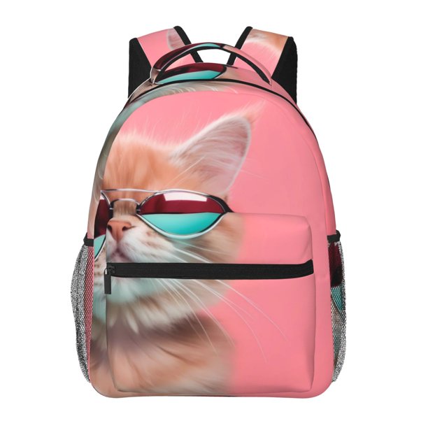 Balery Cool Cat Pink Sunglasses Mochila Escolar Impresa, Mochila Ligera para Viajes Casual, Mochila Duradera y Cómoda Multifuncional, Mochila para Laptop-One Size