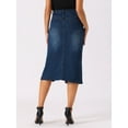thumbnail image 3 of DARING DIVA Women's Slit Front Washed Jean Midi Skirts with Pockets L Dark Blue, 3 of 6