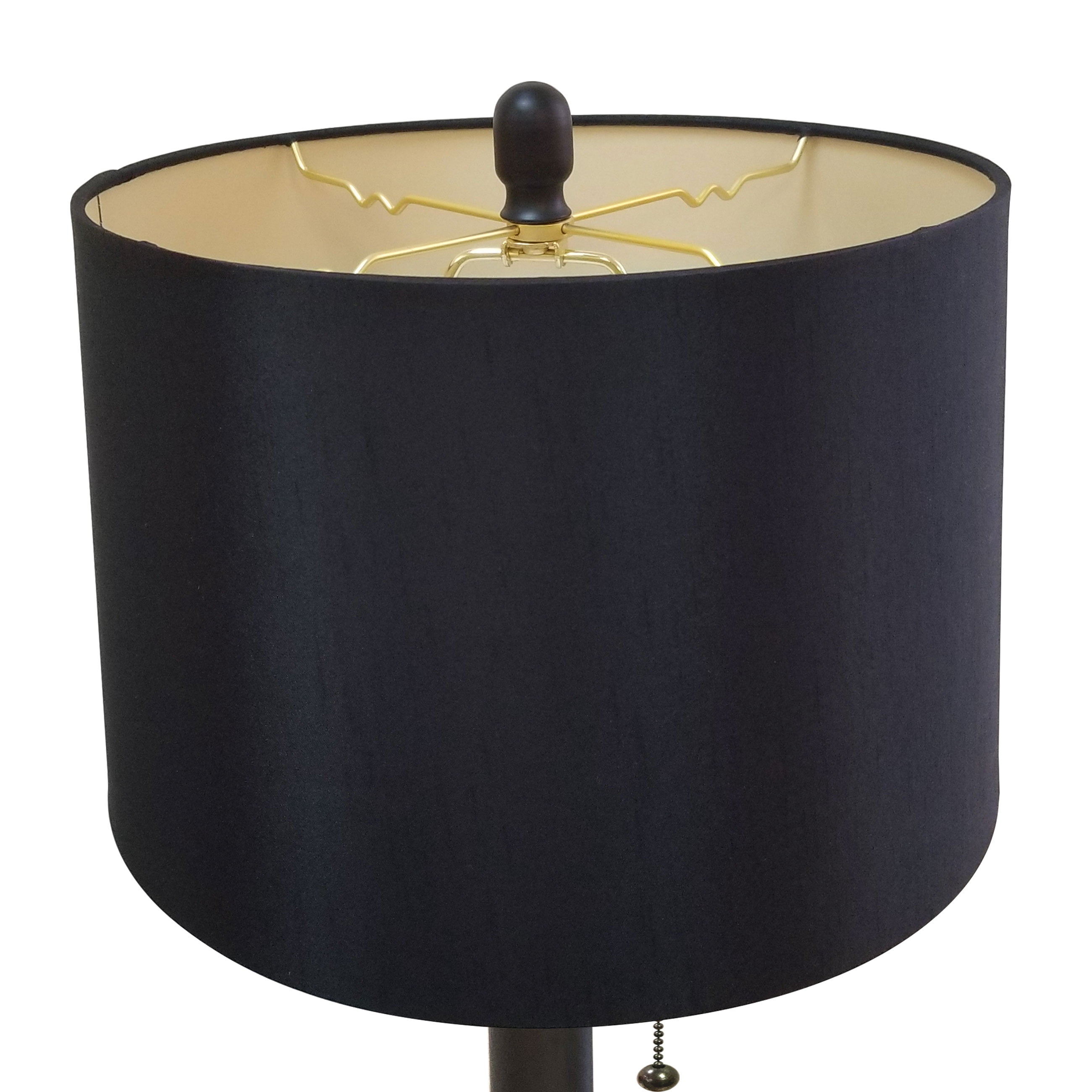 Royal Designs Oil Rub Bronze Lamp with Crystal Ball Accents and Black Shallow Drum Hardback Lamp Shade
