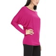 thumbnail image 2 of Women's Solid Long Sleeve Jersey Dolman Style Boat Neck Casual Tee Top S-3XL, 2 of 3