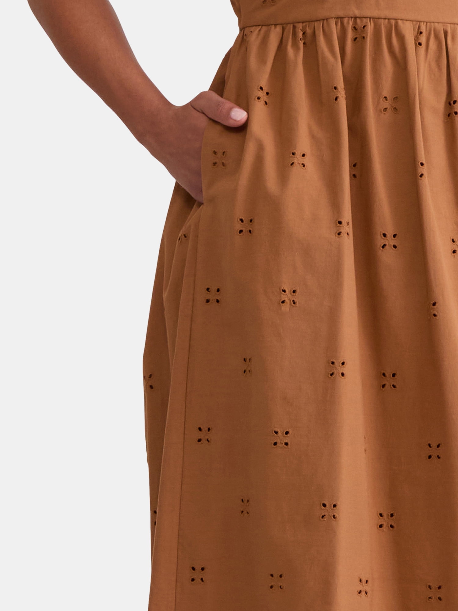 Time and Tru Women's and Women's Plus Eyelet Midi Dress, Sizes XS-4X