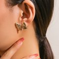thumbnail image 4 of Pendientes de botón con lazo de joyería europea y americana en cadena de hueso de serpiente anudada con cinta de metal para mujer, 4 of 6