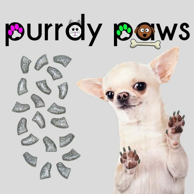 6 Month Supply - Purrdy Paws Silver Glitter Soft Nail Caps for Small Dog Nails - Extra Adhesives