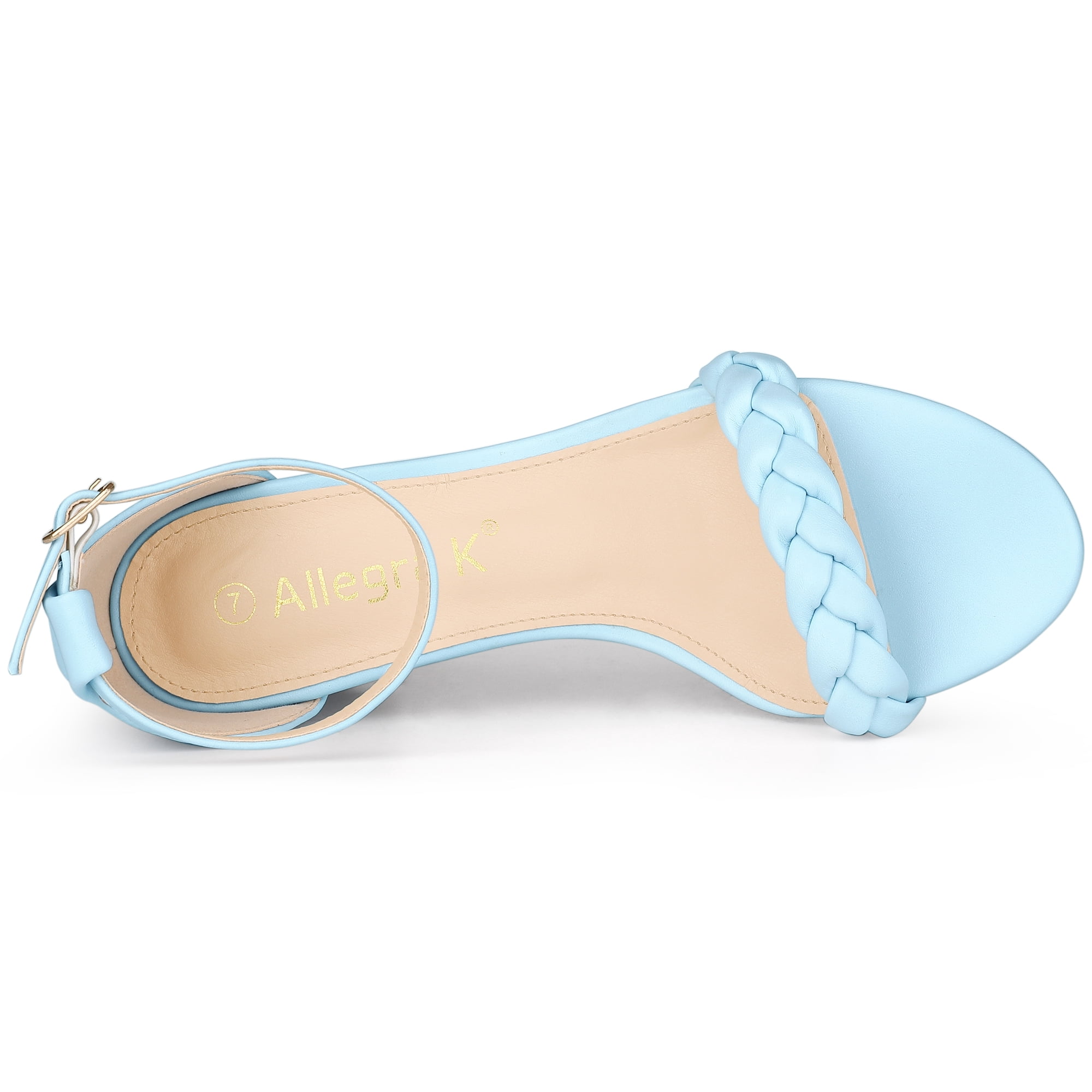 DARING DIVA Women's Chunky Heels Ankle Strap Braided Heel Black Sandals Light Blue 7