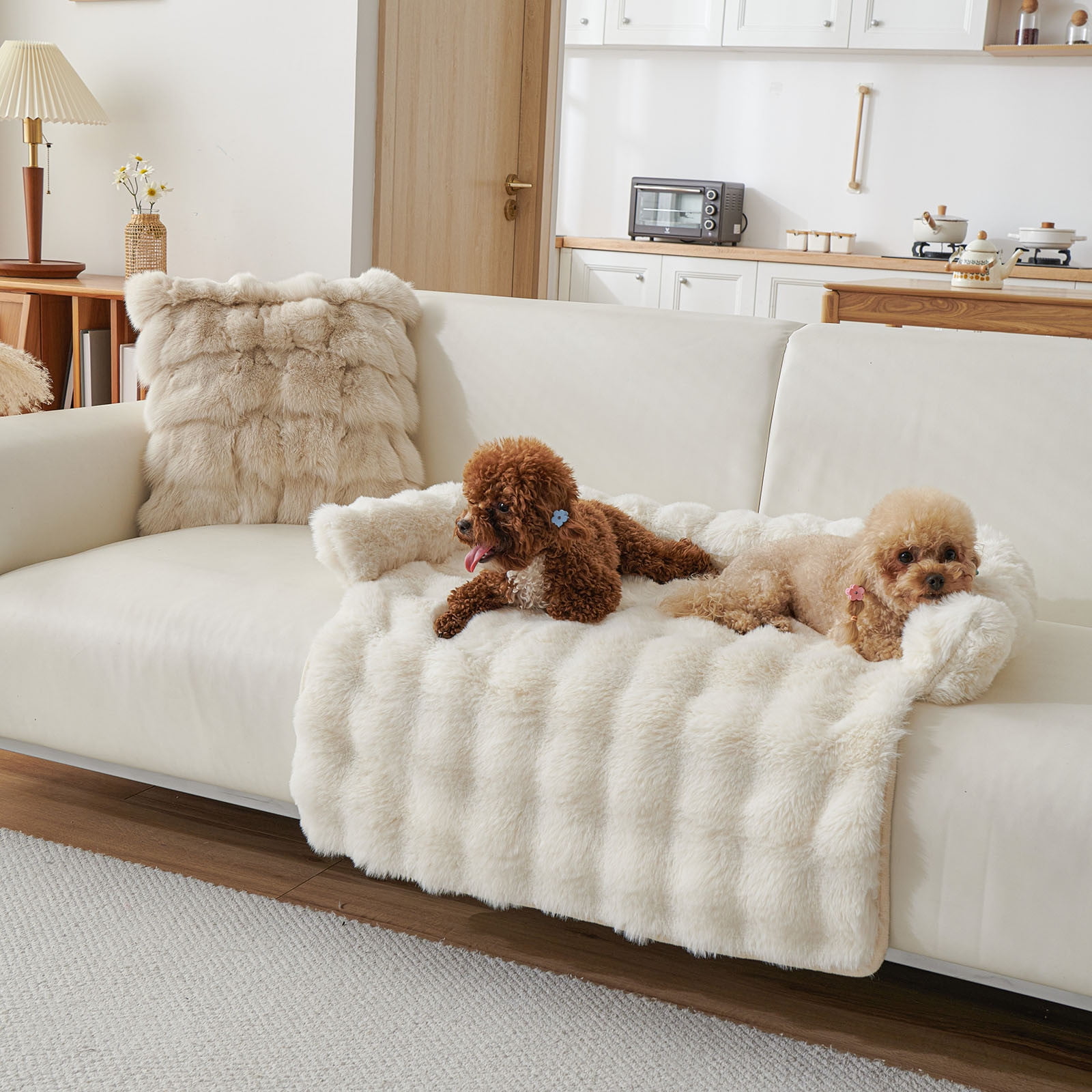 Calming Pet Bed Mat for Couches - Ultra-Soft Fluffy Dog & Cat Sofa Protector, Anti- Furniture Cover with Washable Removable Layer â Fits Small to Large Pets