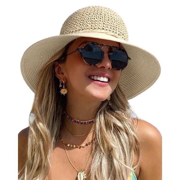 Gorro de sol FURTALK para mujer, verano, paja, playa, ala ancha, beige