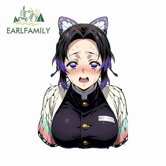 EARLFAMILY 5.1" Kochou Shinobu Car Stickers Interesting Motorcycle Rearview Mirror Surfboard Waterproof Vinyl Decal Scratch-Proof Vinyl Car Wrap