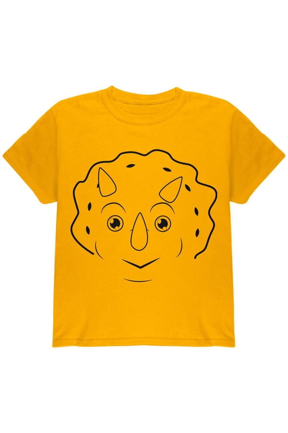 Cute Dino Dinosaur Face Triceratops Youth T Shirt Gold YMD