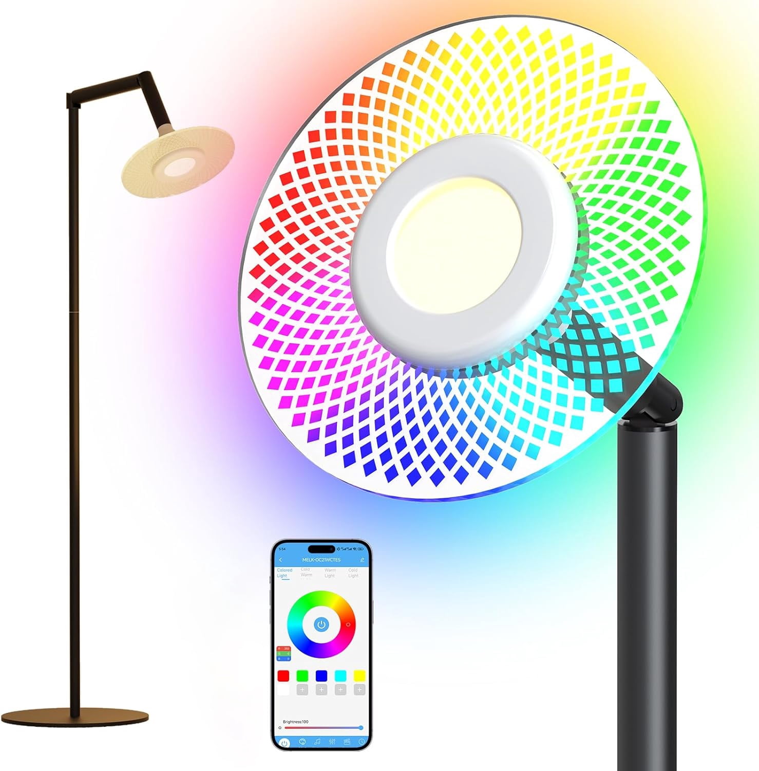RGB Floor Lamp for Living Room, Smart Floor Lamp with App Remote Control, 16 Million Colors Dimmable Standing Lamp, Color Changing LED Corner Light for Bedroom, Office, Reading, Gaming