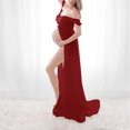 thumbnail image 3 of Vedolay Maternity Dress Casual Off Shoulder Cross-Front Ruched Maternity Gown Front Split Long Sleeve Maxi Photography Dress,F-Red XL, 3 of 5