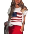 thumbnail image 2 of Gynyvoja Women'S American Flag Pattern Cap Sleeve Crew Neck Sweater Casual Loose Pullover Cardigan Sweater White S, 2 of 8