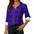 thumbnail image 2 of Women Loose Button up Shirts Striped Print Rolled Long Sleeve Lapel Collar Lightweight Casual Blouses Tunic Tops(Purple,L), 2 of 6
