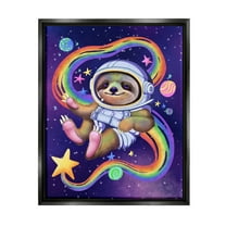 Stupell Industries Sloth in Outer Space Animals & Insects Painting Black Floater Framed Canvas Art Print Wall Art, 25 x 31