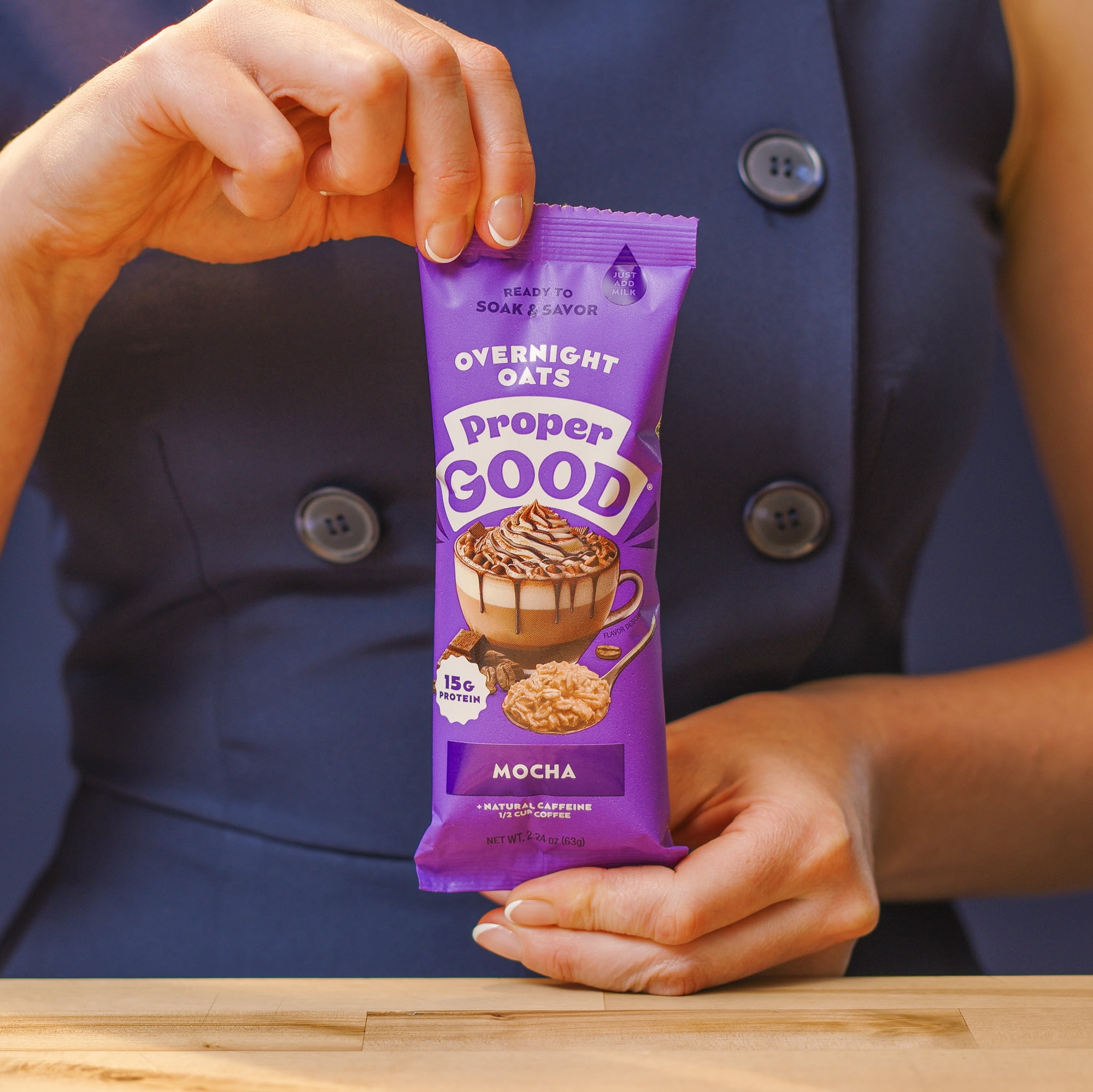 (2 pack) Proper Good Mocha Overnight Oats with 15g Protein, Shelf-Stable, 2.24 oz Packet