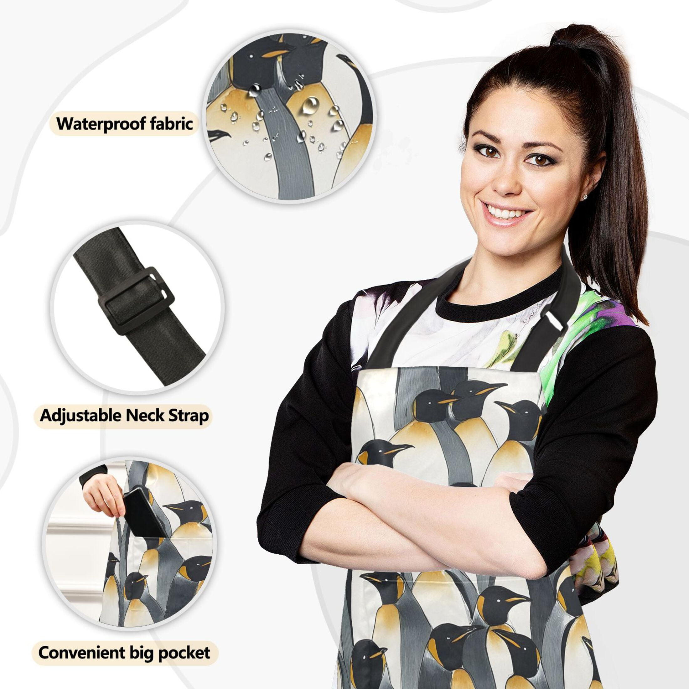 Ryvnso Penguins Pattern Kitchen Apron Oven Mitts Set Pot Holders