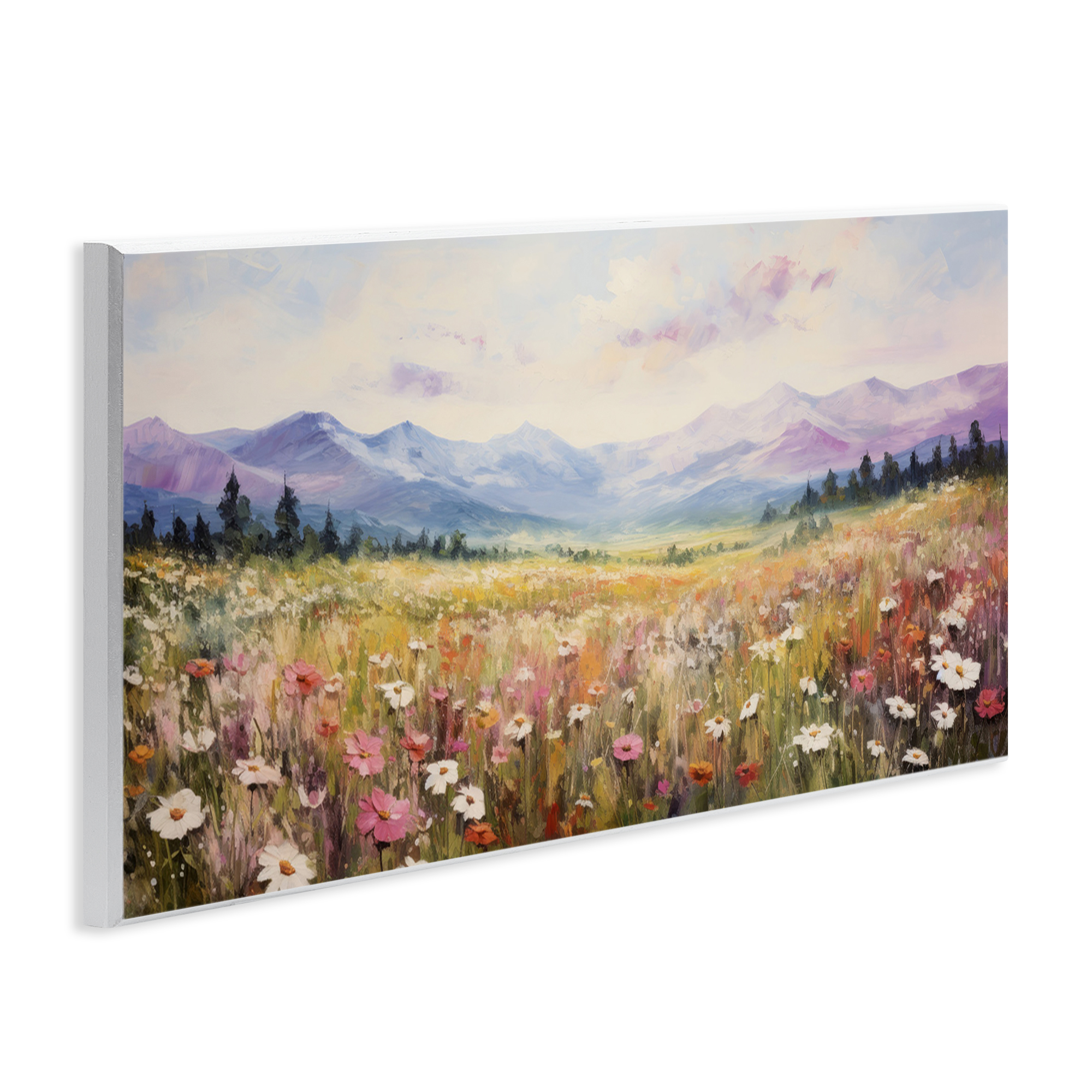 Stupell Industries Mountainous Daisy Meadow Landscape Painting Unframed Art Print Wall Art, 17 x 7