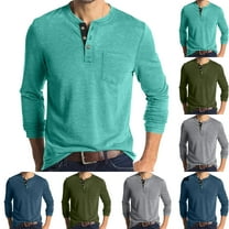 WRKEKC Mens Long Sleeve Tee Shirts, Long Sleeve Tops for Men, Men's Casual Round Neck Pullover Solid Color Long Sleeve Pocket Button Sports Base Shirts