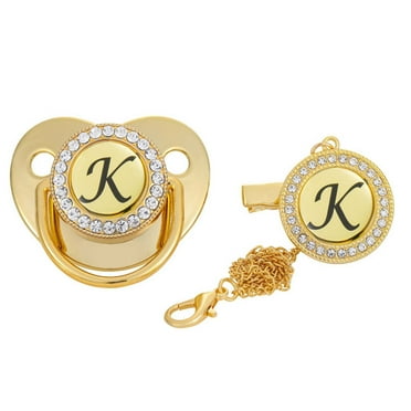 Odeerbi Pacifier 26 Letter Name Initials Clip Silicone Golden Shiny K