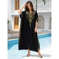 thumbnail image 3 of Womens Elegant Black Kaftan Dress Gold Embroidery V Neck Loose Maxi Gown Beach Resort Evening Party Wear, 3 of 8