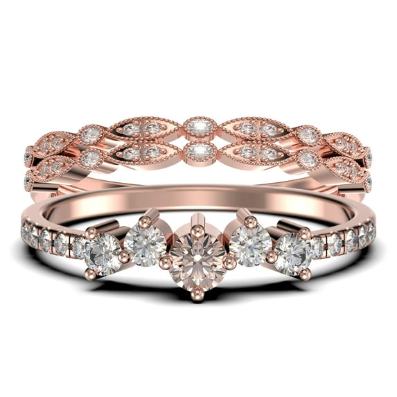 Promise Ring 1.60 Carat Round Cut Morganite And Diamond Moissanite Engagement Ring Wedding Band Ring in 925 Sterling Silver With 18k Rose Gold Plating, Trio Set, Matching Band, Anniversary Ring