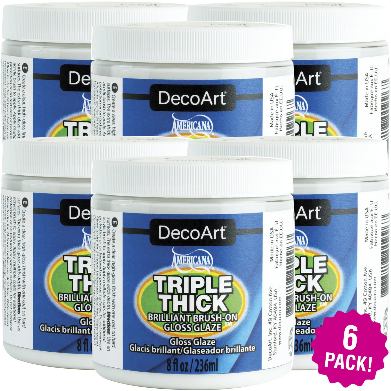 Triple Thick Brilliant BrushOn Gloss Glaze 8oz, Multipack of 6