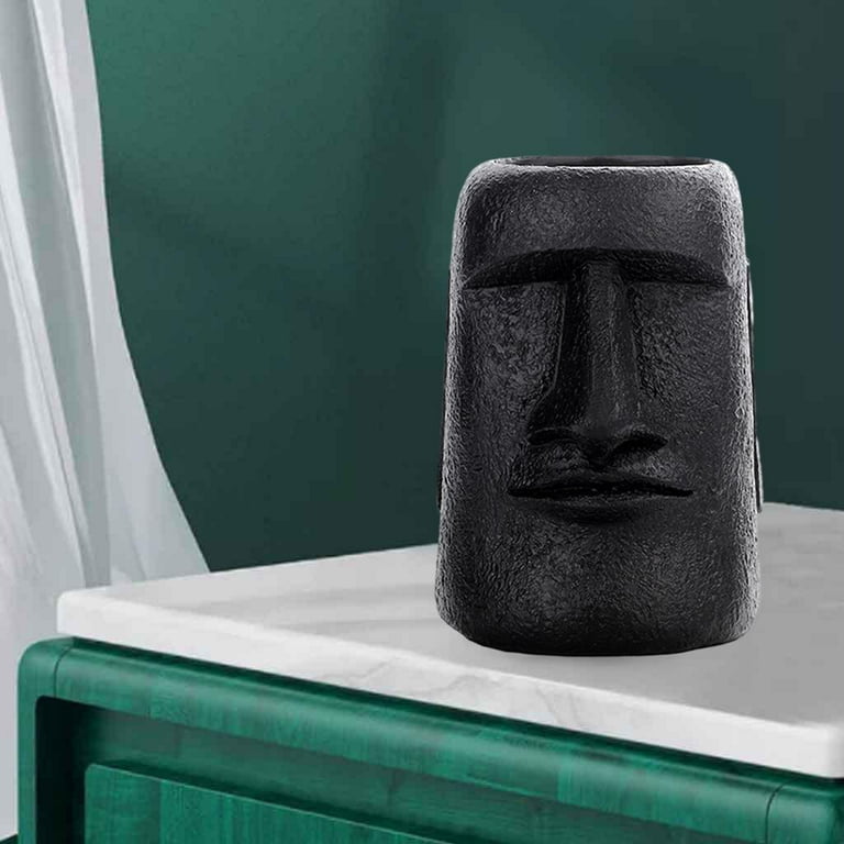 Easter Island Statue Ahu Ancient Monolith Decoration Accents Moai Head  Sculpture for Bedroom Living room and home Office Desktop Ornaments - Black  H 