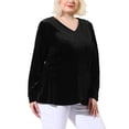 thumbnail image 2 of Women's Plus Size V Neck Tulip Hem Long Sleeve Peplum Velvet Tops Black 4X, 2 of 7