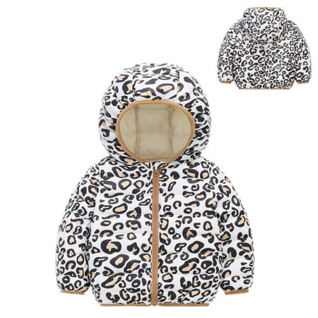 

Esho 6M-4T Toddler Girls Boys Leopard Printed Winter Down Coats Jackets Kids Padded Hooded Puffer Coats Outwear