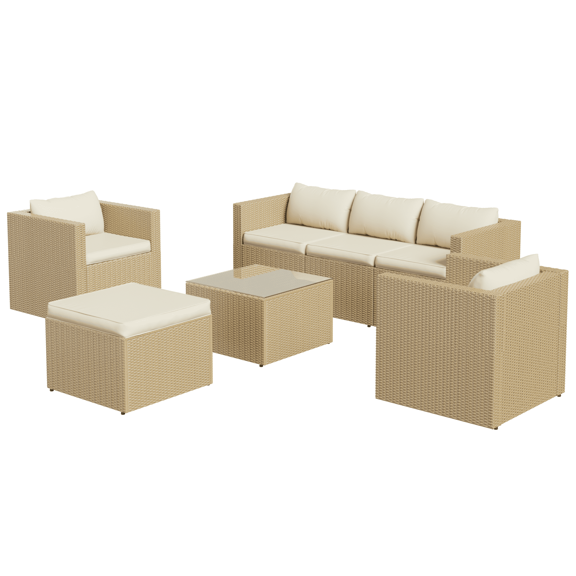 AMOPATIO 7-Piece Patio Furniture Set, Outdoor Patio Sectional Furniture All-Weather Rattan Wicker Patio Conversation Set Outdoor Furniture for Backyard Balcony,Beige
