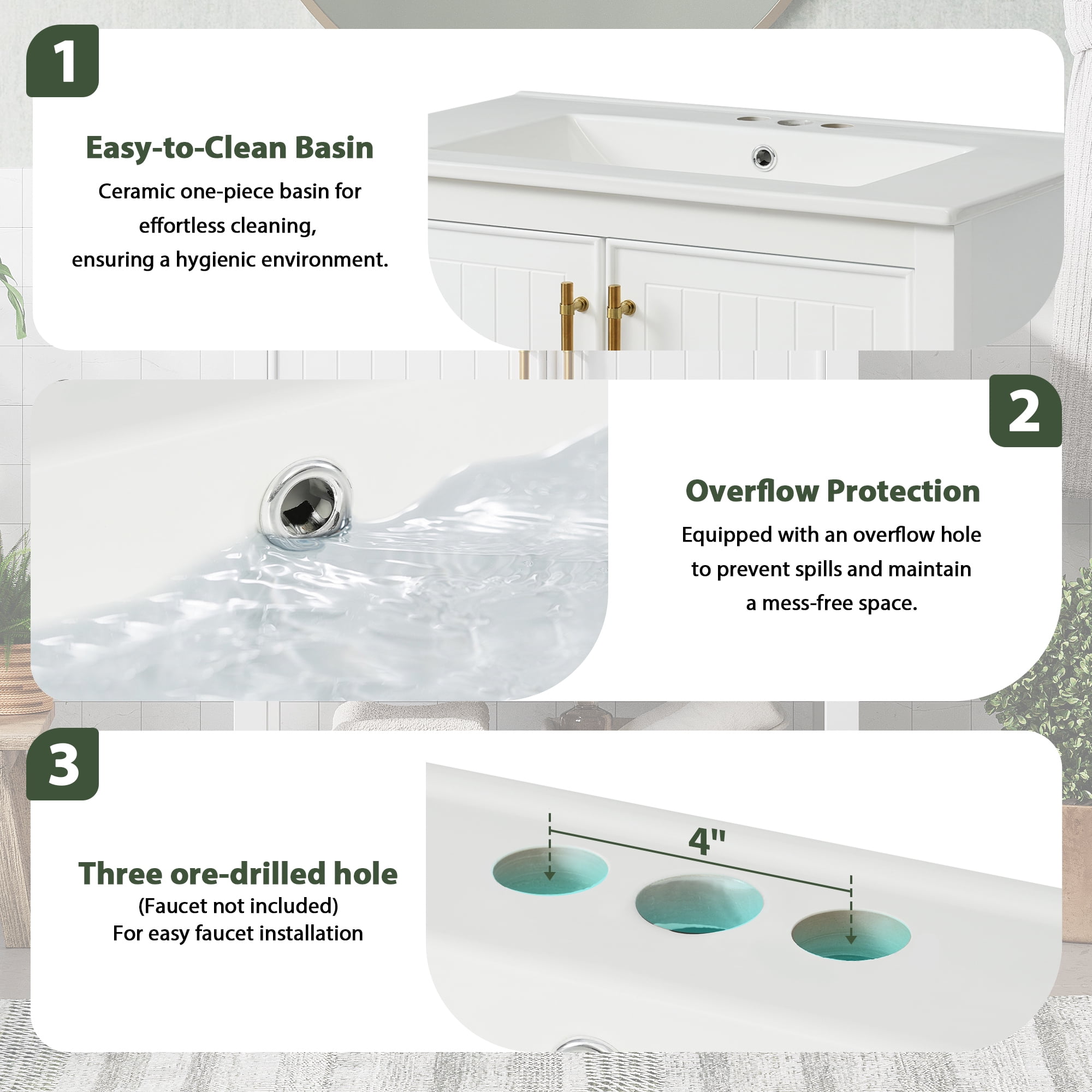 MODERNLUXE 30" Bathroom Vanity with Ceramic Sink, Freestanding Bathroom Sink Cabinet with Bottom Shelf and Versatile Storage,Ideal for Small Bathrooms,White