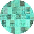 thumbnail image 1 of Ahgly Company Indoor Round Patchwork Turquoise Blue Transitional Area Rugs, 5' Round, 1 of 4