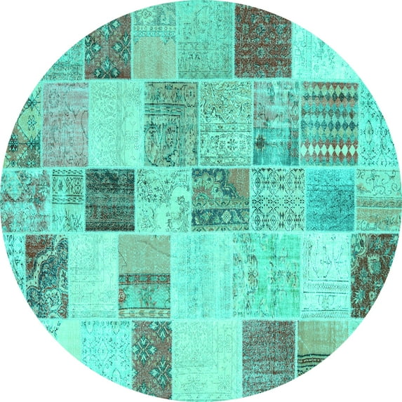 Ahgly Company Indoor Round Patchwork Turquoise Blue Transitional Area Rugs, 5' Round